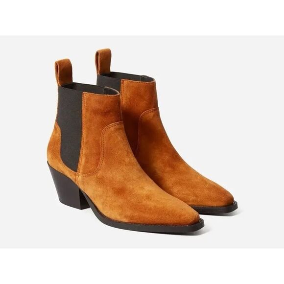 Everlane Western Chelsea Suede Ankle Boots Brown Leather Pull-On US 9 Italy - Picture 10 of 10